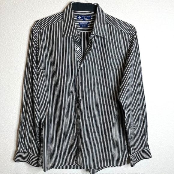 Dudalina Sport Brazilian Slim Fit Stretch Striped Oxford Shirt Size Large (4) - Picture 1 of 8